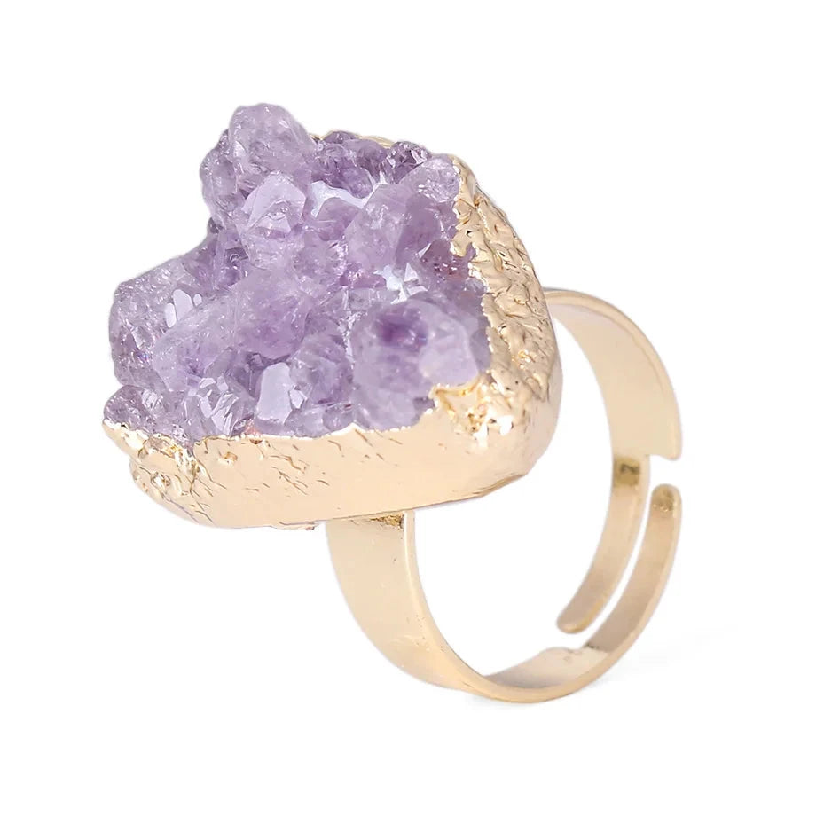 Metal Raw Amethyst Crystal Ring