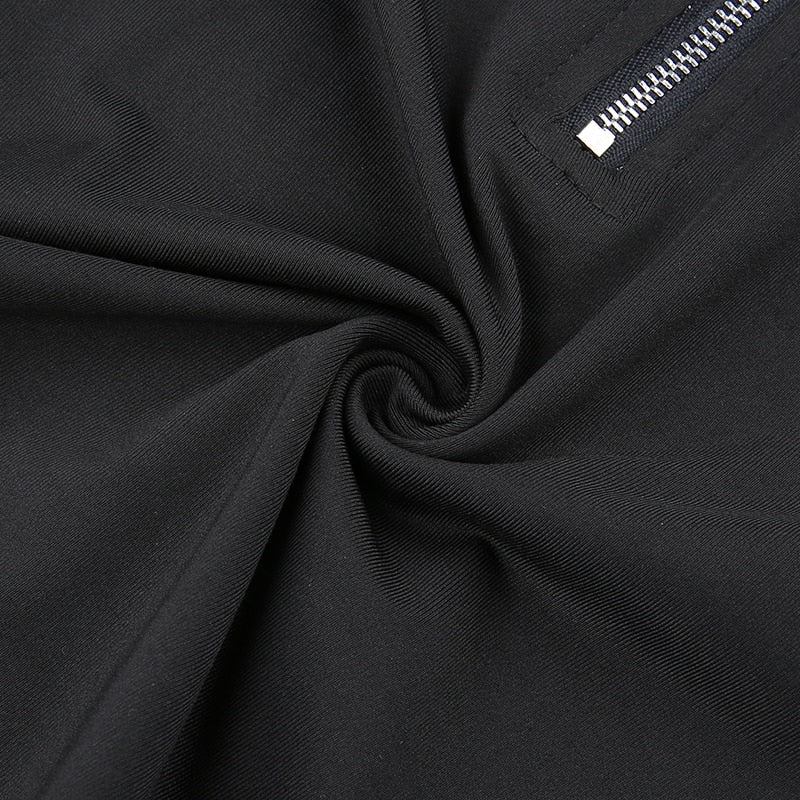 Black Front Zip-Up Rockmore White Trim Turtleneck Long Sleeve Bodysuit