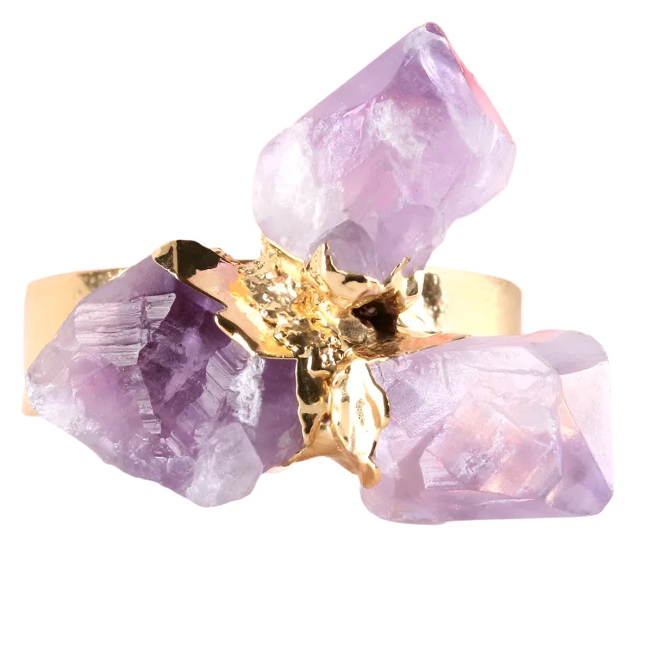 Metal Triple Raw Amethyst Crystal Ring