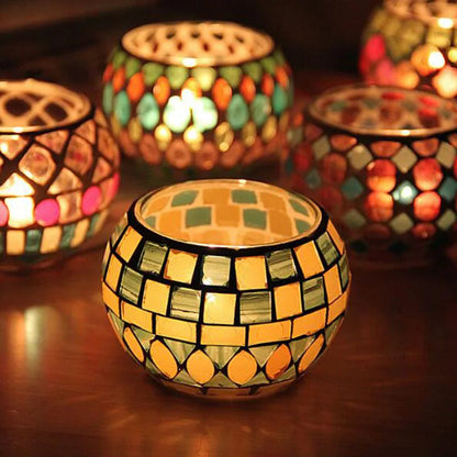 Colored Glass Pattern Candle Holder