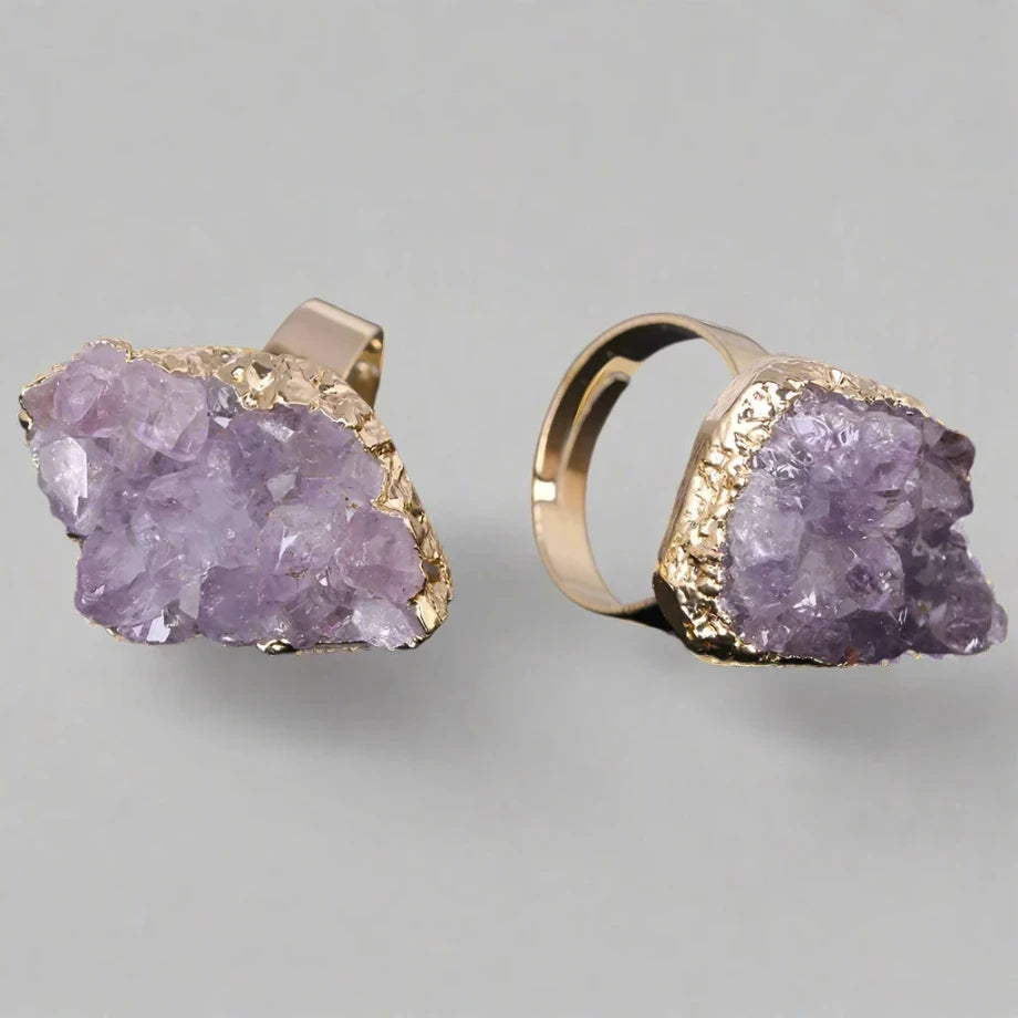 Metal Raw Amethyst Crystal Ring