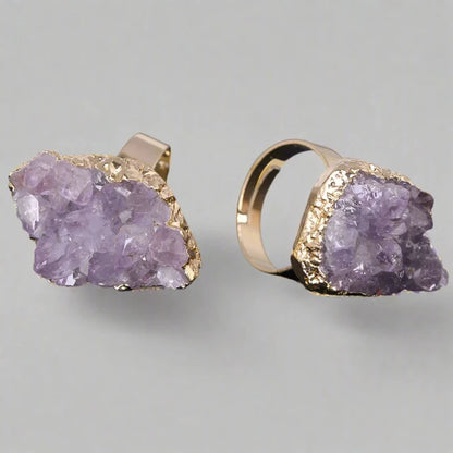 Metal Raw Amethyst Crystal Ring