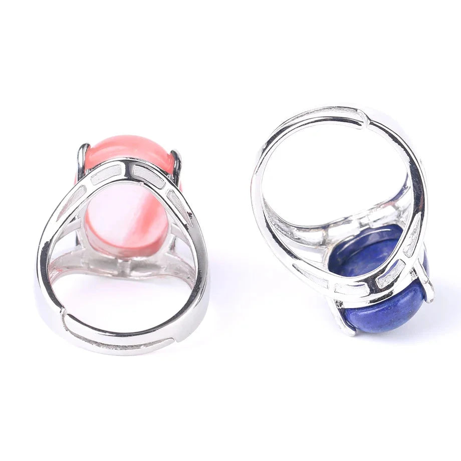 Silver Metal Hollow Out Polished Oval Crystal Ring