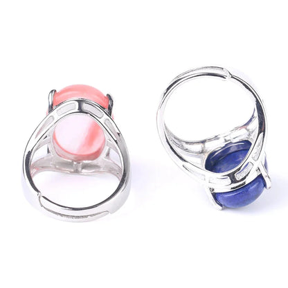 Silver Metal Hollow Out Polished Oval Crystal Ring