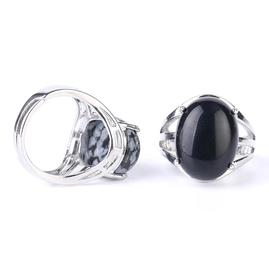 Silver Metal Hollow Out Polished Oval Crystal Ring