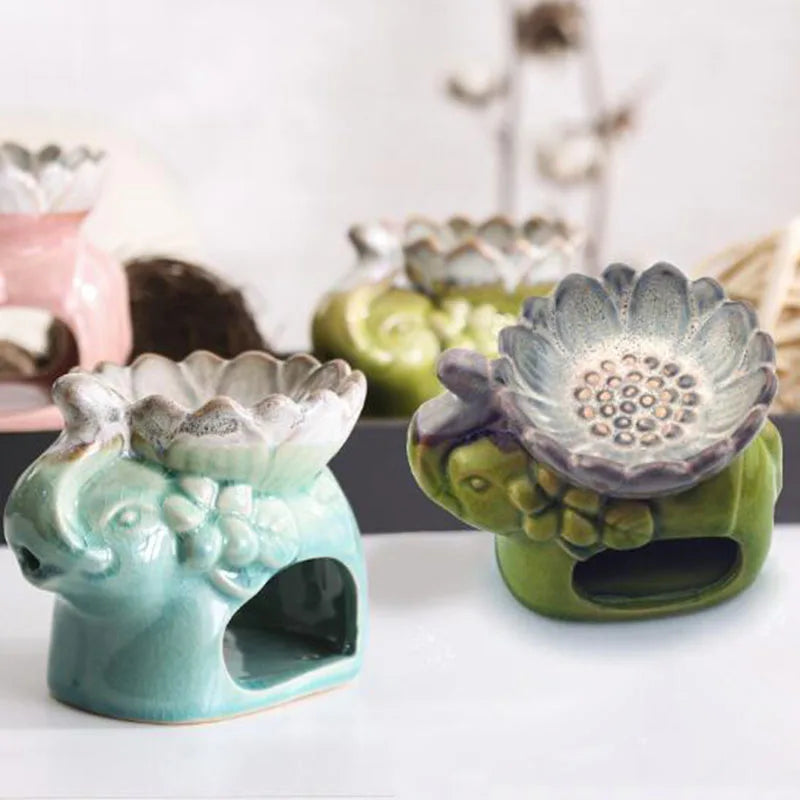 Porcelain Lotus Flower Bowl Elephant Essential Oil Burner