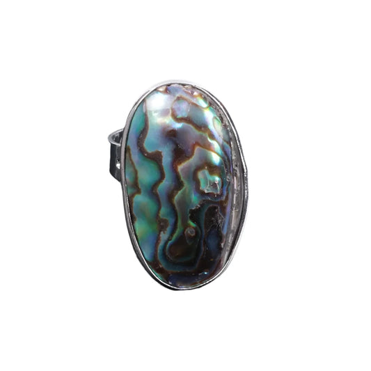 Silver Metal Abalone Shell Adjustable Ring