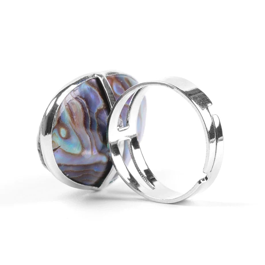 Silver Metal Abalone Shell Adjustable Ring