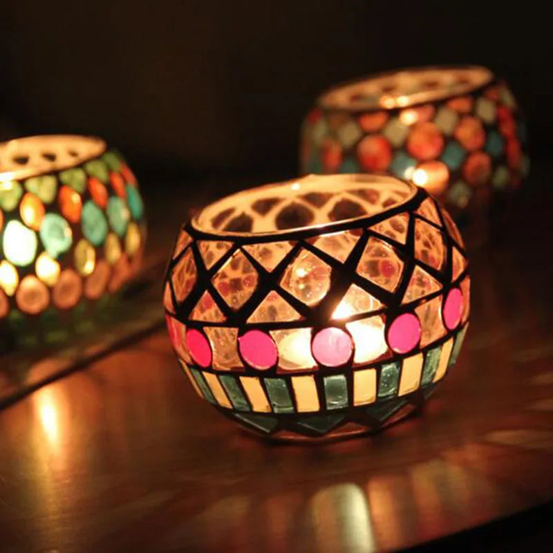 Colored Glass Pattern Candle Holder