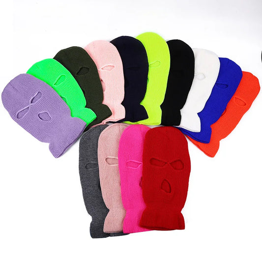 Solid Color Thick Knit Mask Beanie