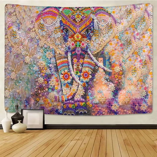 Multicolor Mandala Tribal Print Elephant Tapestry