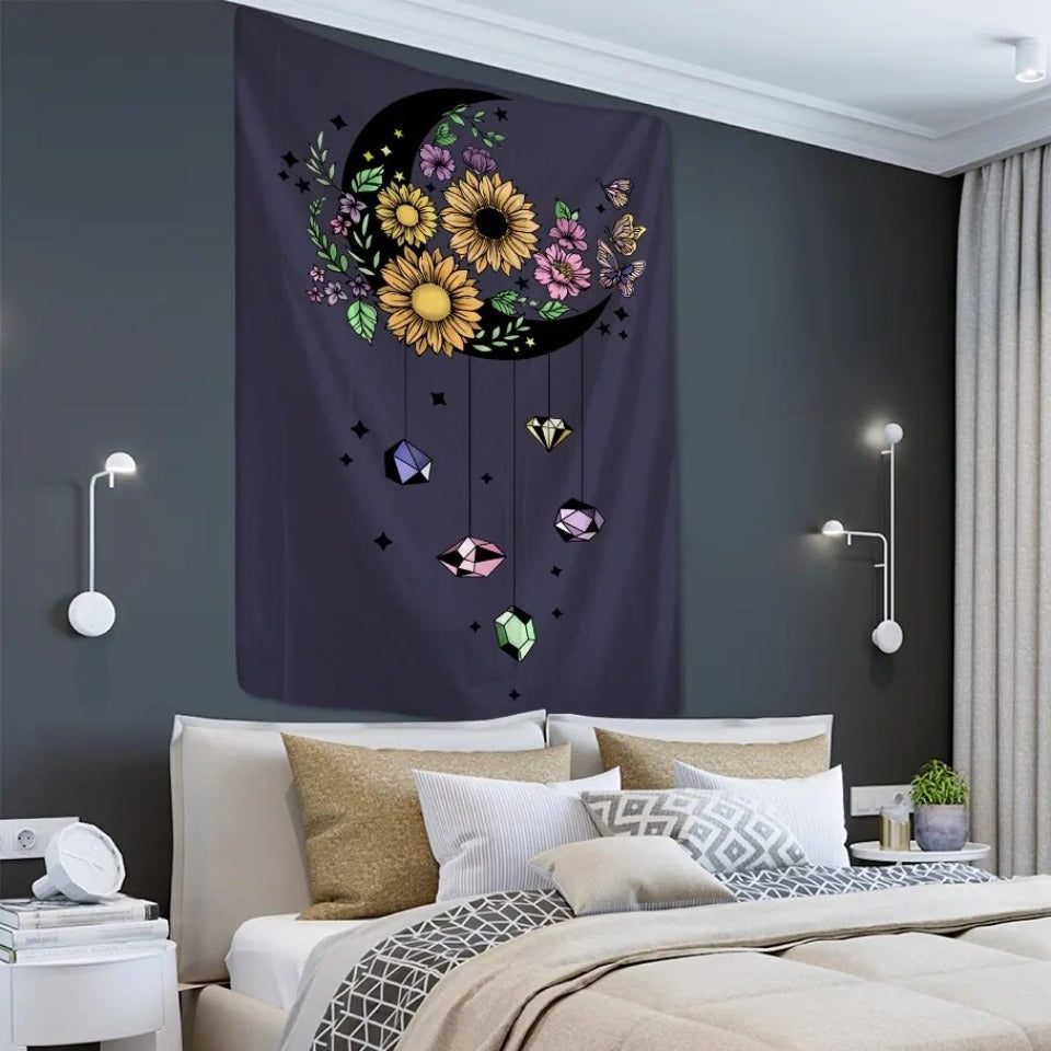 Floral Moon Sun Catcher Tapestry