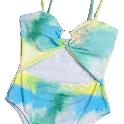 Green Tie-Dye Hollow Out One Piece