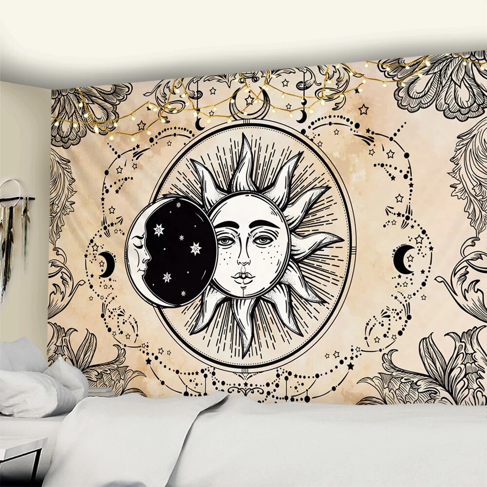 Solid Color Sun And Moon Tapestry