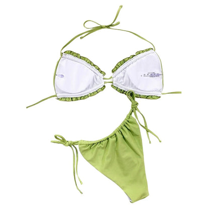 Solid Color Ruched String Bikini