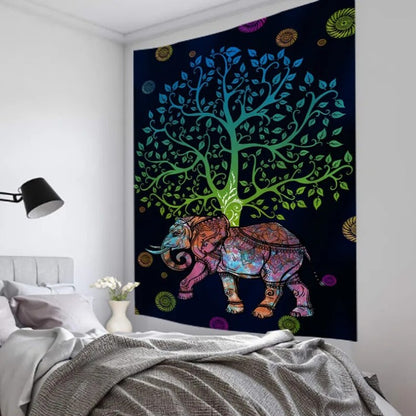 Multicolor Tree Of Life And Elephant Tapestry