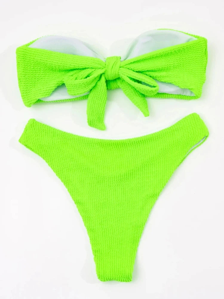 Neon Solid Color Ribbed Strapless Bikini