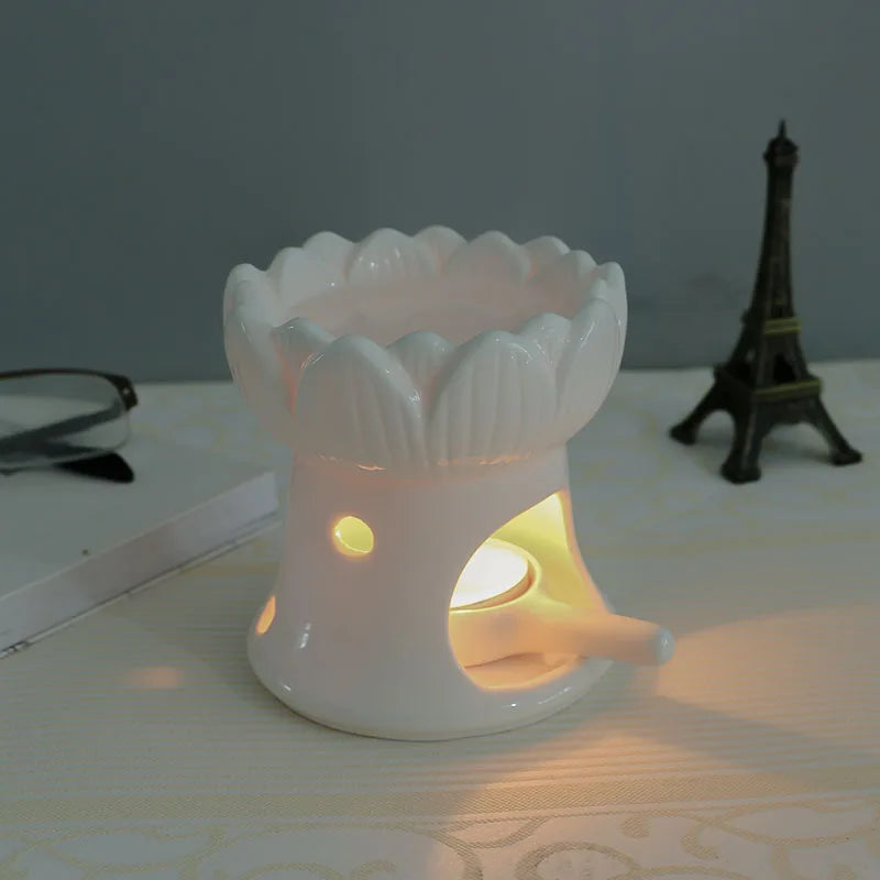 White Porcelain Lotus Flower Essential Oil And Candle Holder Burner