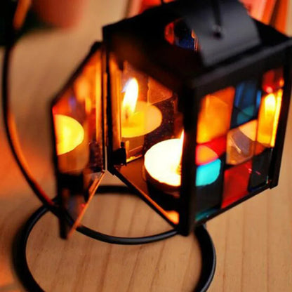 Colored Glass Color Block Hanging Candle Lantern