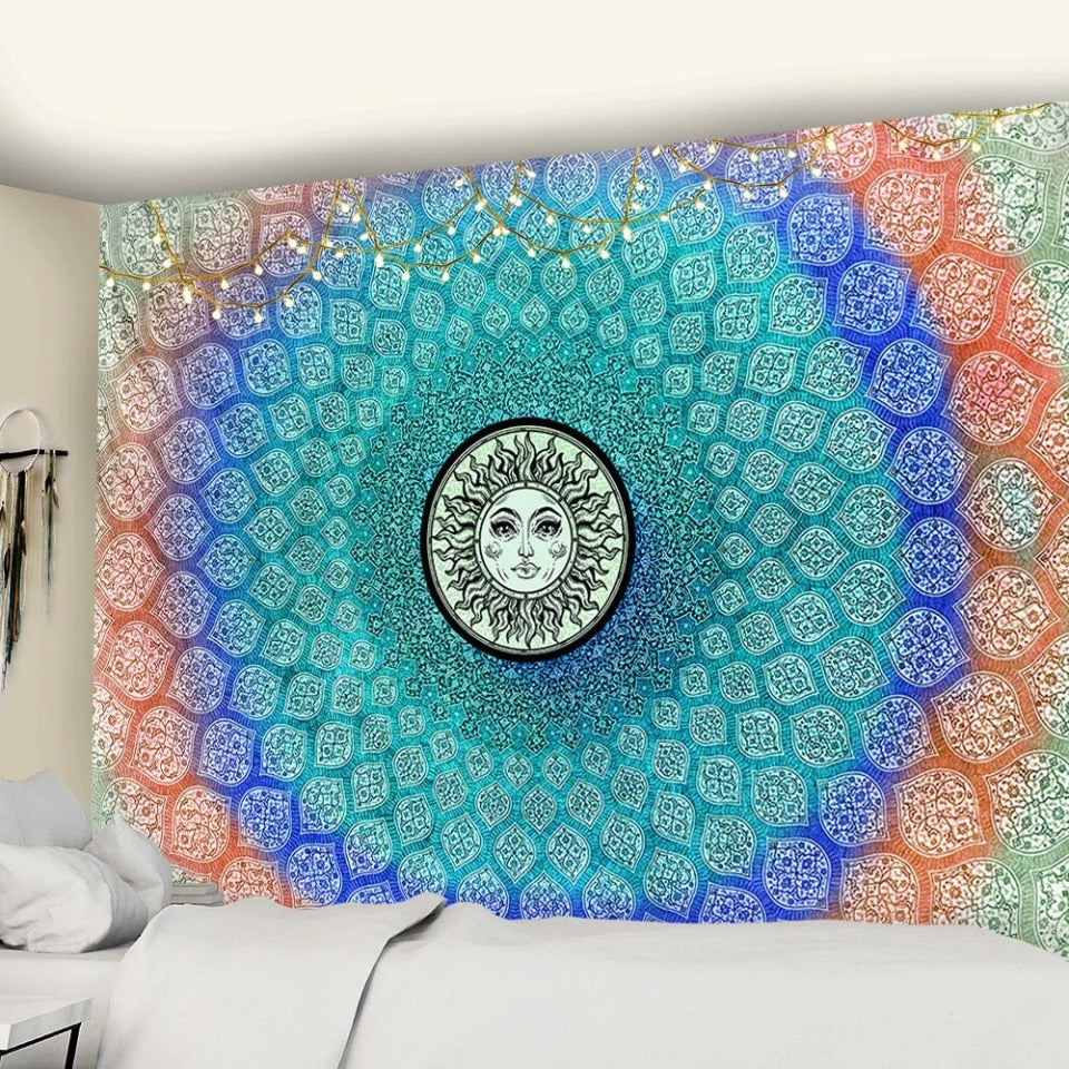 Multicolor Mandala Center Sun Tapestry