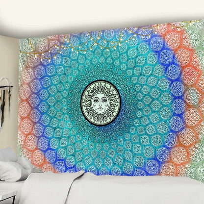 Multicolor Mandala Center Sun Tapestry