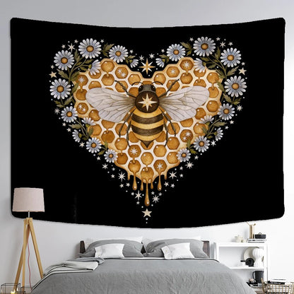 Honey Comb Dripping Heart And Bee Tapestry