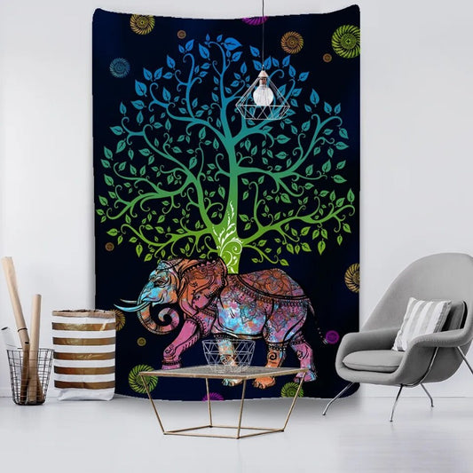 Multicolor Tree Of Life And Elephant Tapestry