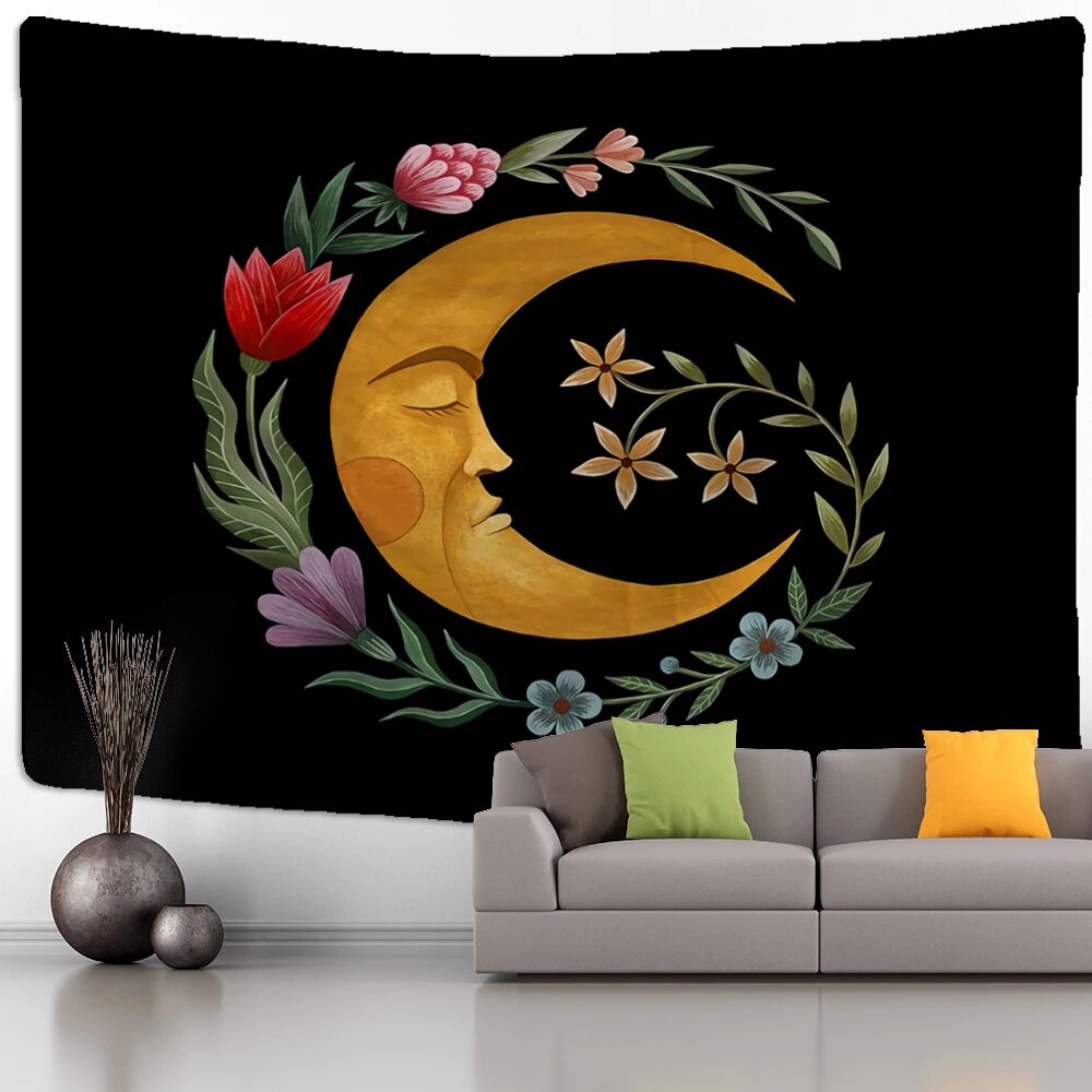 Sun And Moon Floral Tapestry