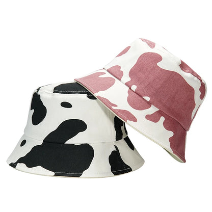 Solid Color Cow Print Bucket Hat