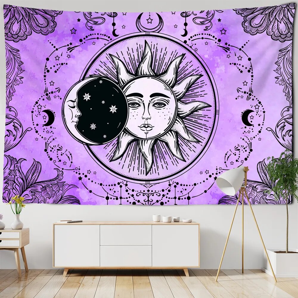 Solid Color Sun And Moon Tapestry