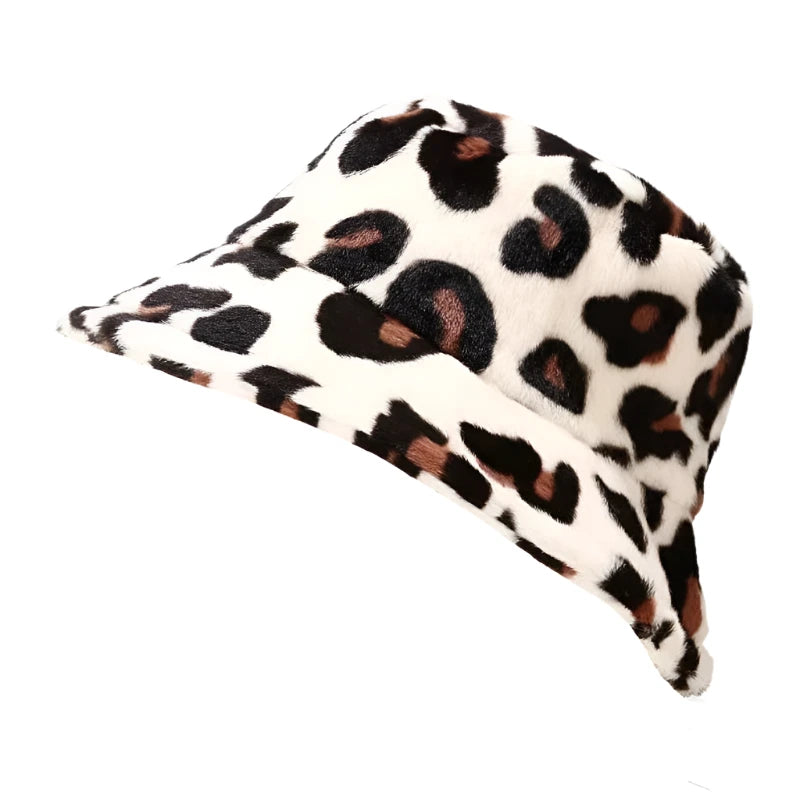 Solid Color Leopard Fur Bucket Hat