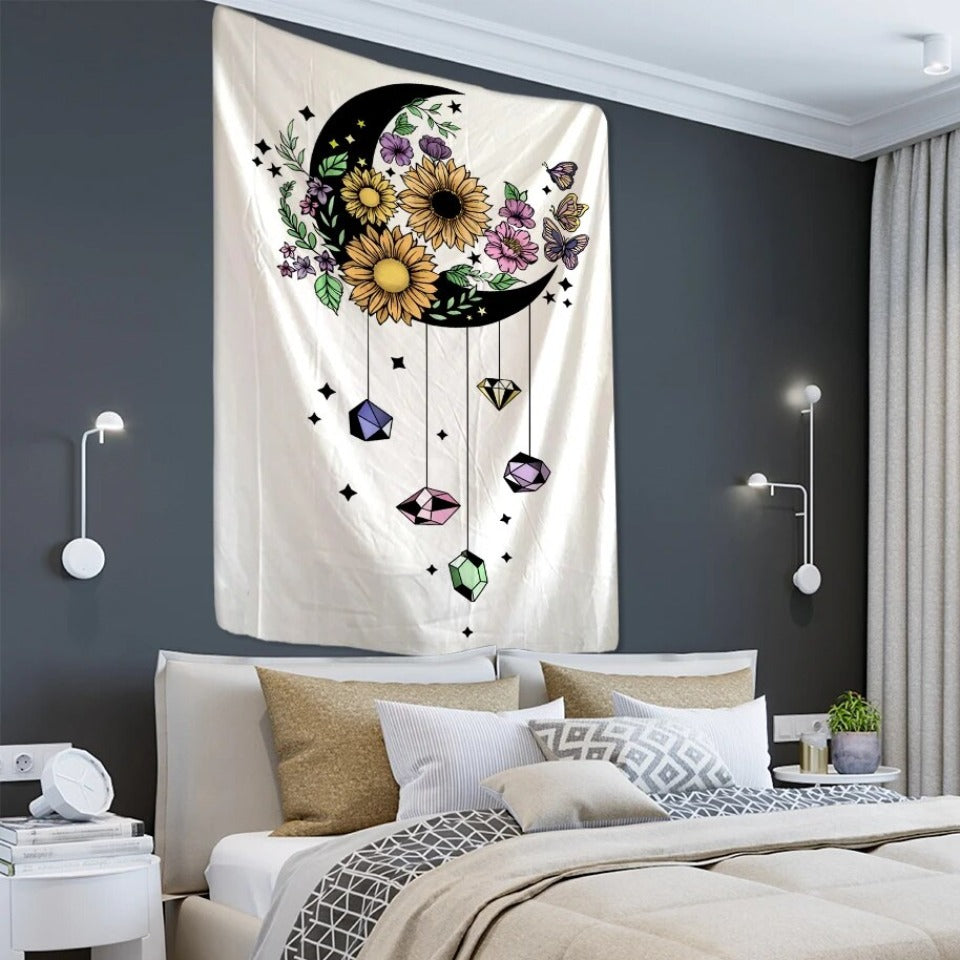 Floral Moon Sun Catcher Tapestry