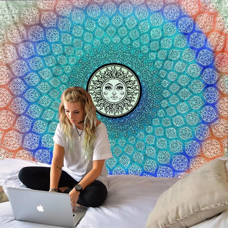 Multicolor Mandala Center Sun Tapestry