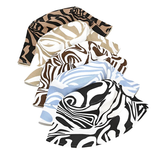 Solid Color Zebra Print Cotton Bucket Hat