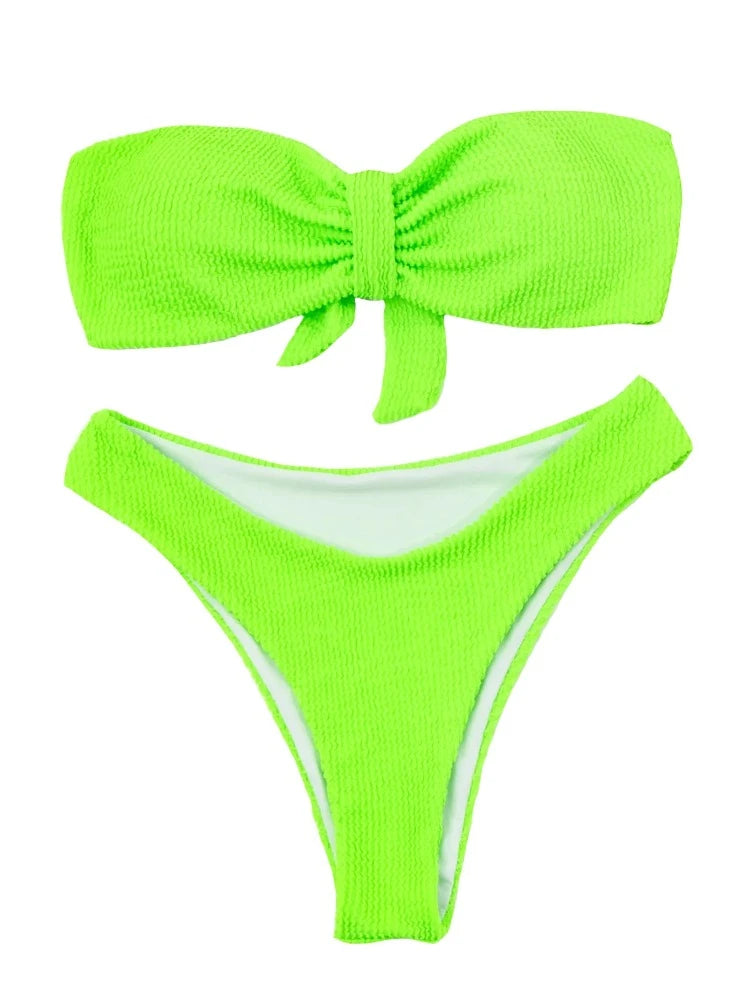 Neon Solid Color Ribbed Strapless Bikini