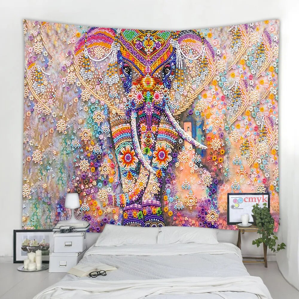 Multicolor Mandala Tribal Print Elephant Tapestry