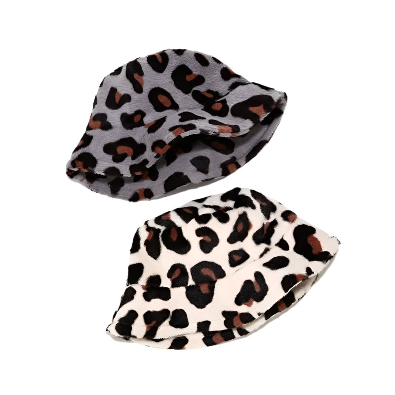 Solid Color Leopard Fur Bucket Hat