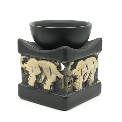 Black Porcelain Gold Elephant Essential Oil Burner And Candle Holder