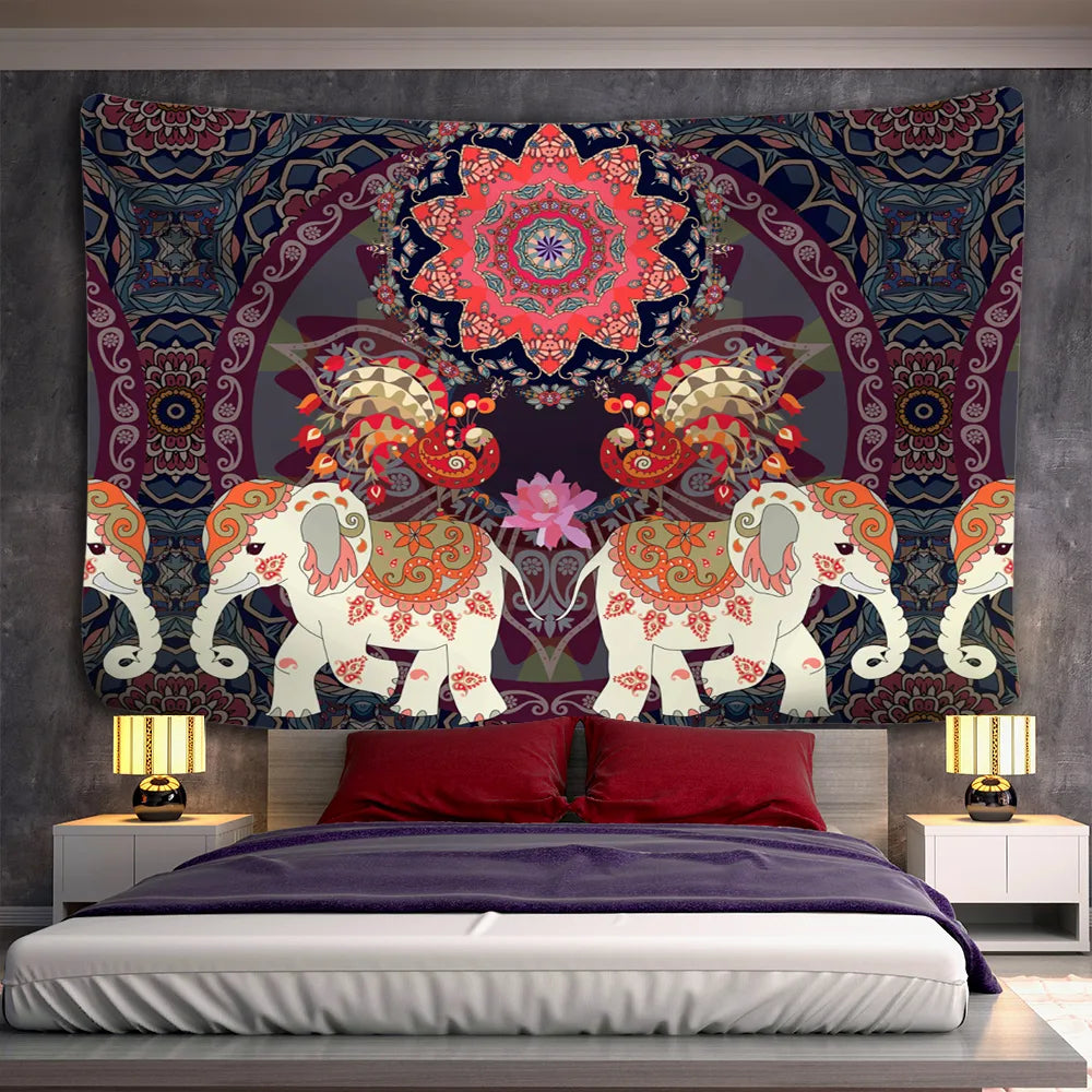 Mandala Elephants Tapestry