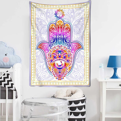 Multicolor Third Eye Hamsa Hand Tapestry