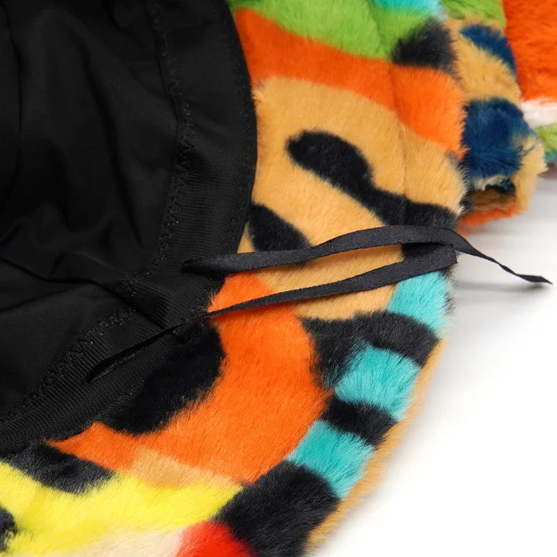 Multicolor Letter Print Fur Bucket Hat