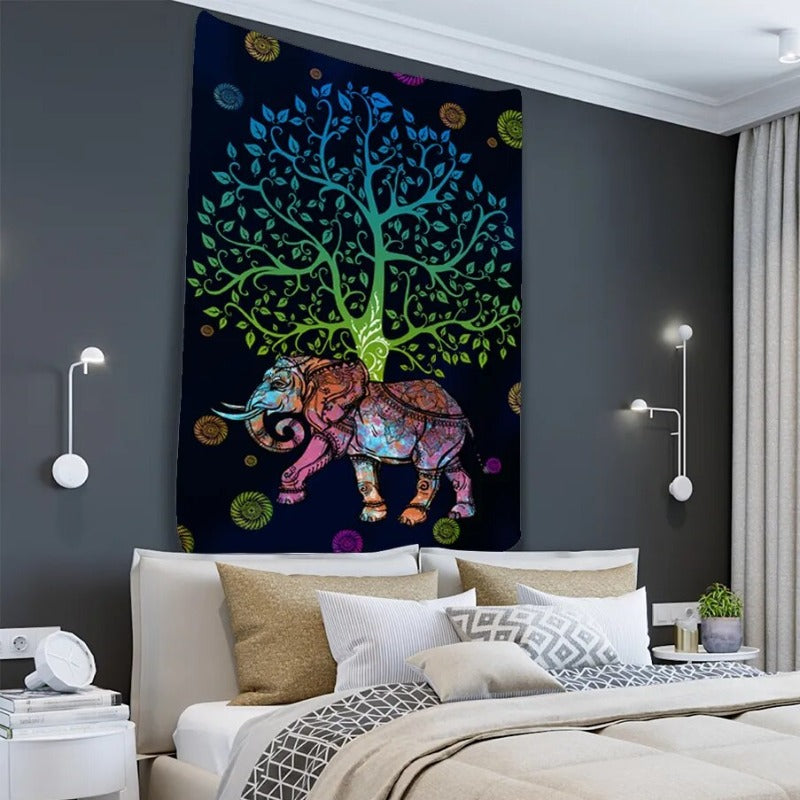 Multicolor Tree Of Life And Elephant Tapestry