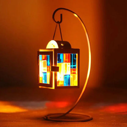 Colored Glass Color Block Hanging Candle Lantern