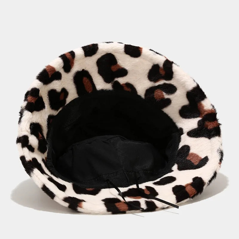 Solid Color Leopard Fur Bucket Hat