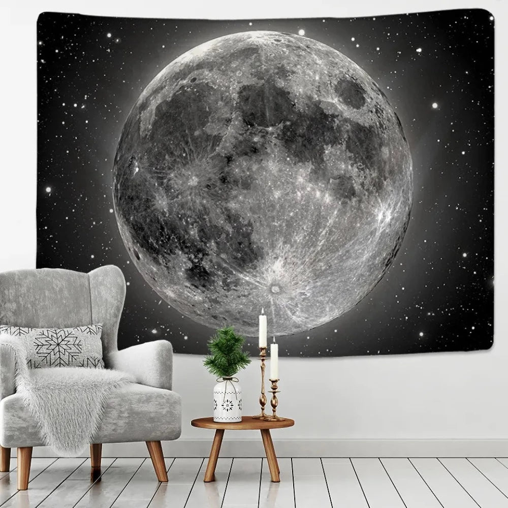 Black Moon In Stars Tapestry