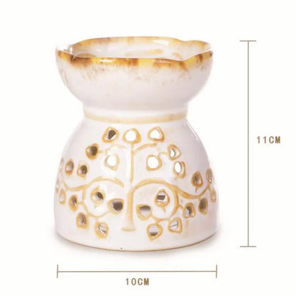 White And Beige Porcelain Tree Of Life Essential Oil Burner