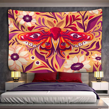 Orange Butterfly Floral Tapestry