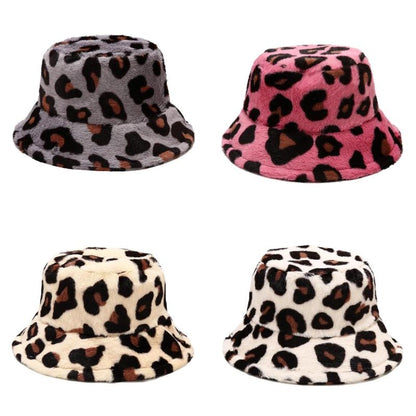 Solid Color Leopard Fur Bucket Hat