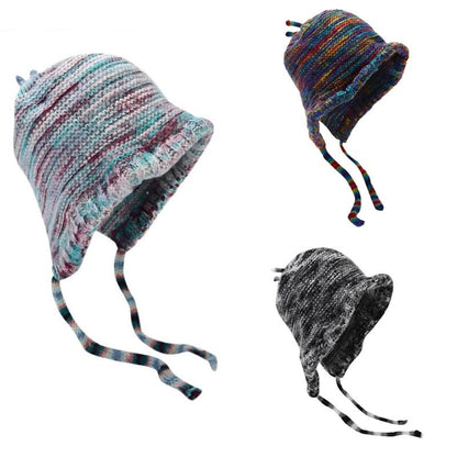 Striped Knit Back-Tie Bucket Hat