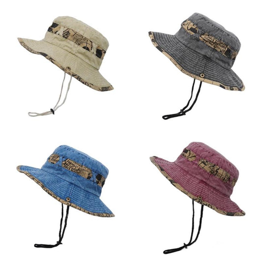 Solid Color Washed Out Newspaper Patchwork Fishing Bucket Hat